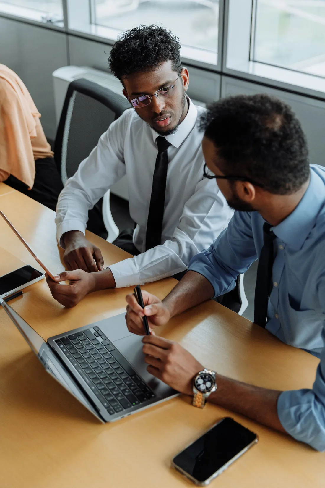 Two gentlemen having a professional consulting meeting in an office
